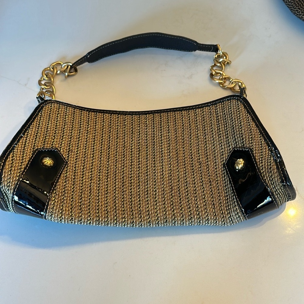 Eric Javits Black and Gold Mini Bag with Crescent Shape